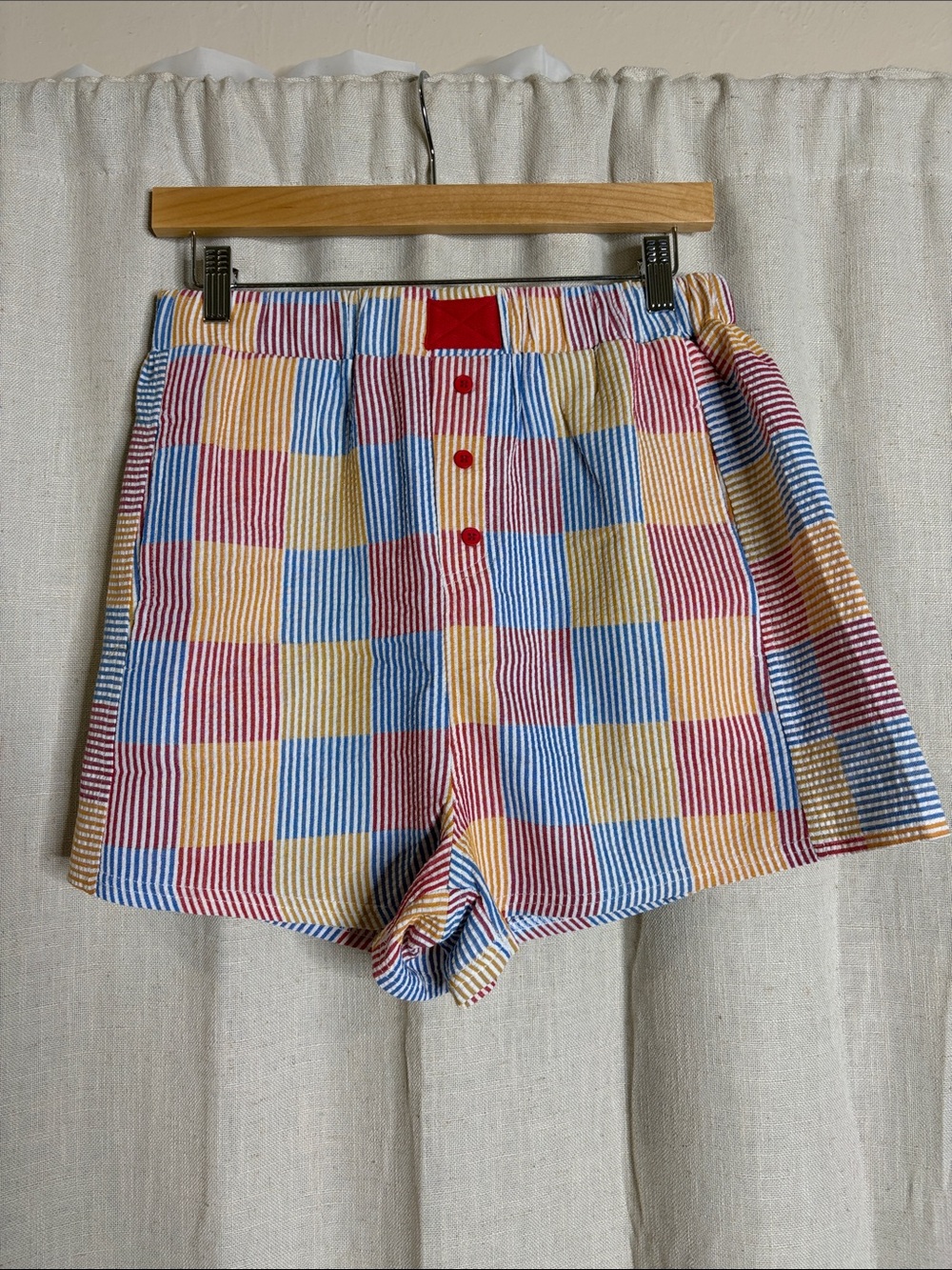 NWT Very J High Waist Checkerboard boxer Shorts — Blue, Yellow, Red